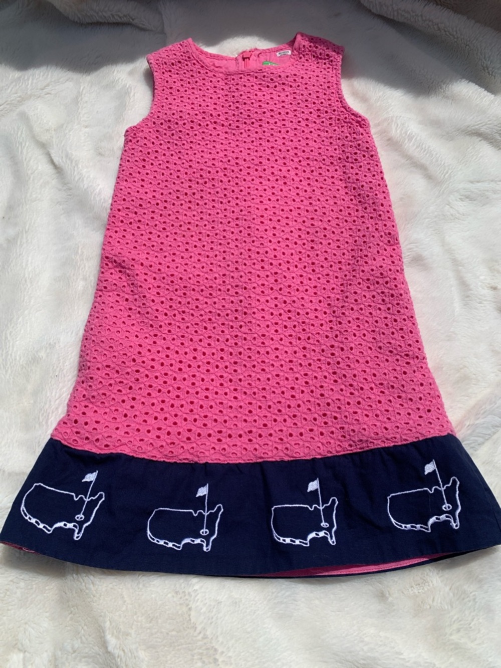Masters Girls Bright Pink Eyelet Dress with Green Label